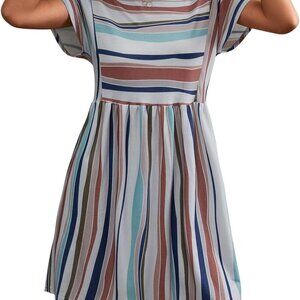 Womens Summer Striped Short Sleeve T-Shirt Dresses Casual Crew Neck Mini Dress F